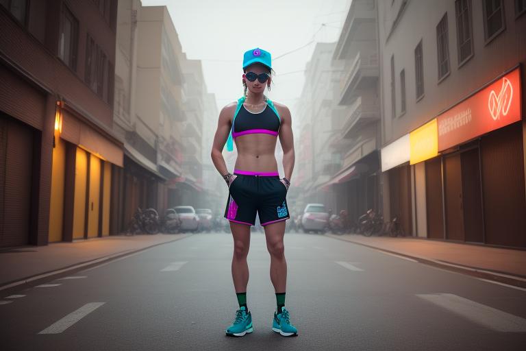 Stylish model showcasing neon and pastel active wear