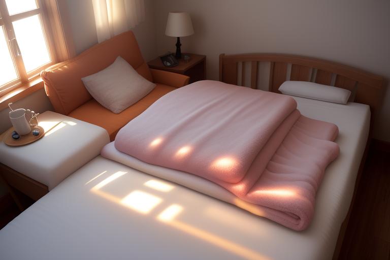 Sunbeam Microplush Heated Blanket displayed in a cozy winter setting.
