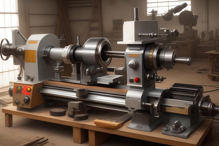 Traditional lathe machine used for shaping metals.