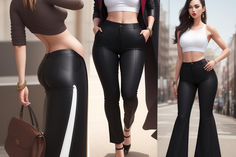Trendy flared pants on female model.