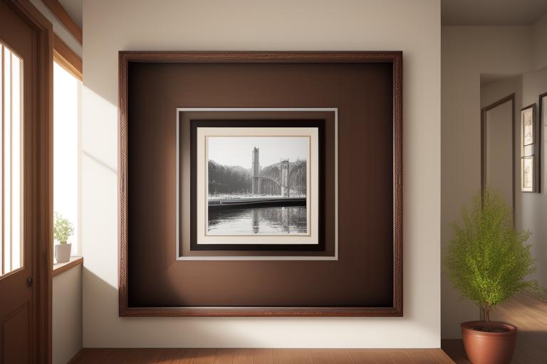 Various sized photo frames displayed on a large wall