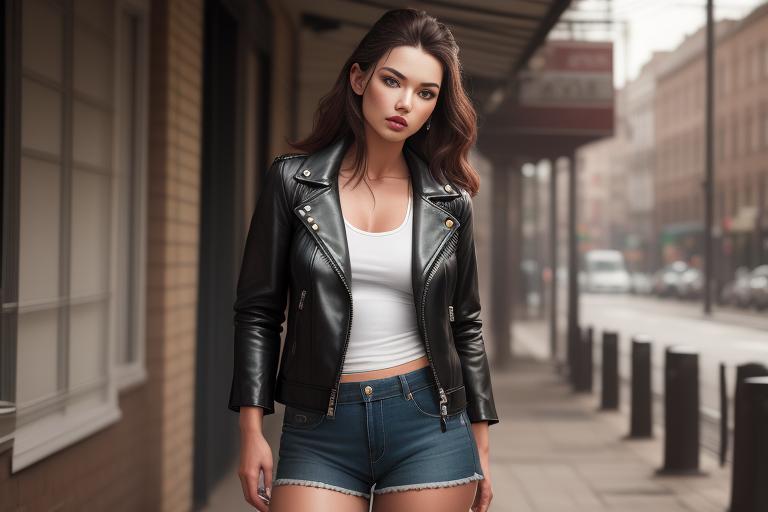 Vintage leather jacket on a female model